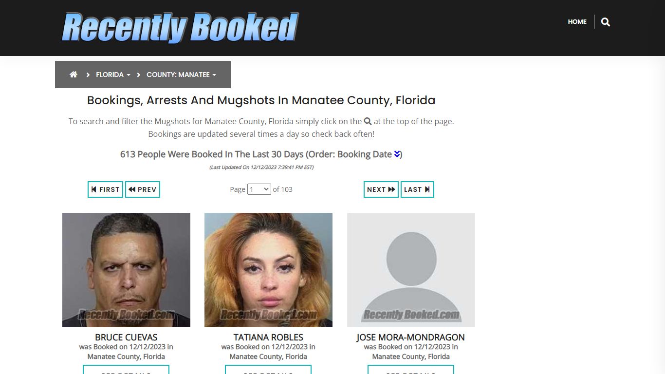 Recent bookings, Arrests, Mugshots in Manatee County, Florida